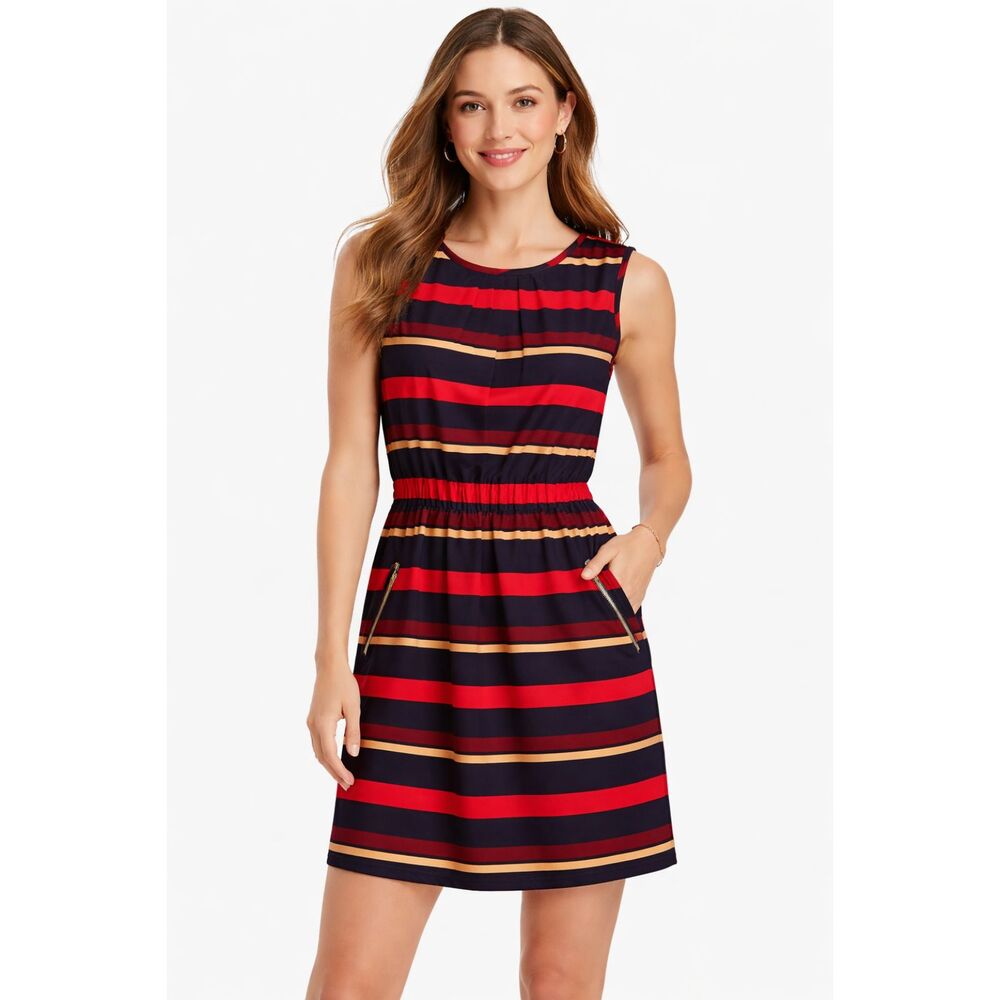 Speed Control Red & Navy Striped Mini Dress with Pockets Size Small